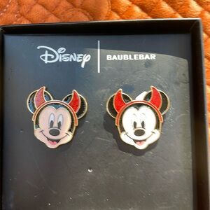 NEW IN BOX Disney x Baublebar festive Mickey Mouse red devil horns earrings.